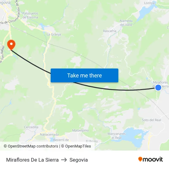 Miraflores De La Sierra to Segovia map