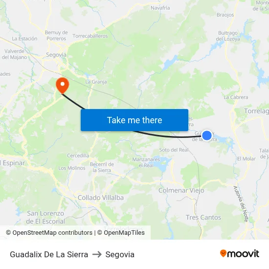 Guadalix De La Sierra to Segovia map