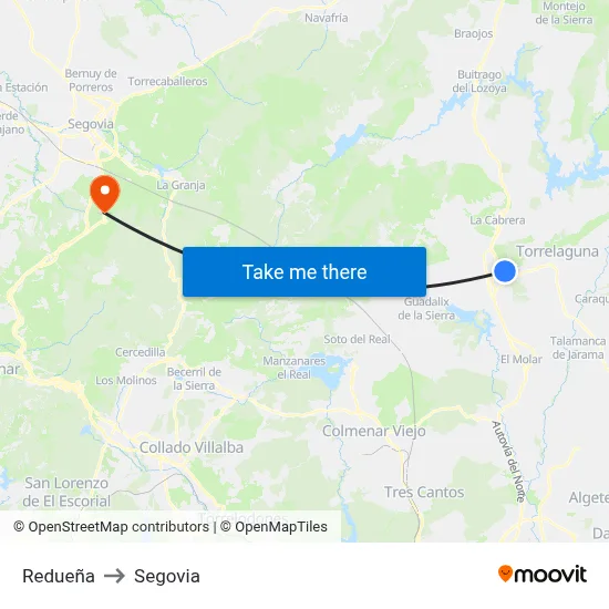 Redueña to Segovia map