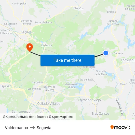 Valdemanco to Segovia map