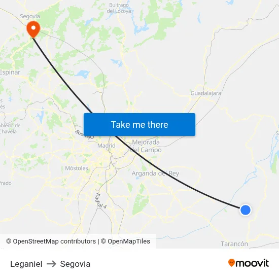 Leganiel to Segovia map