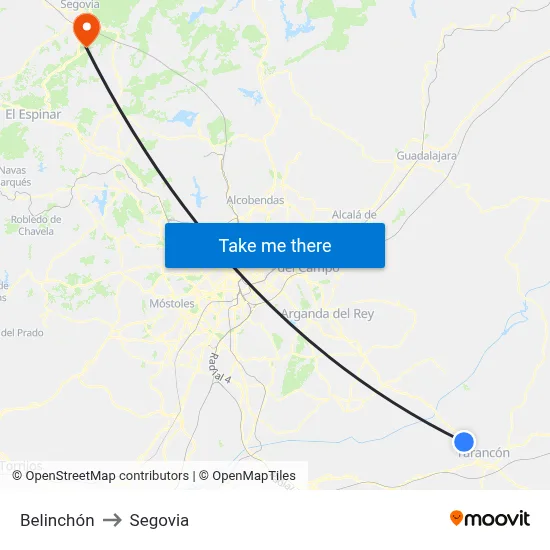 Belinchón to Segovia map