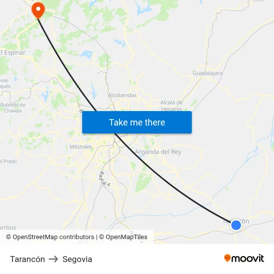 Tarancón to Segovia map
