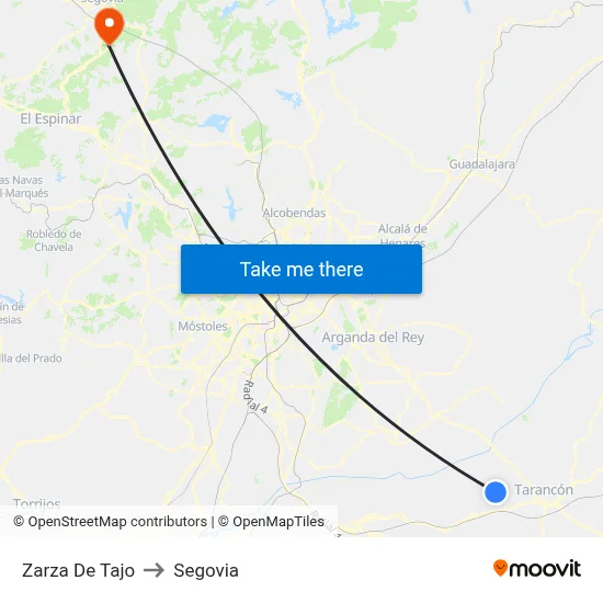 Zarza De Tajo to Segovia map