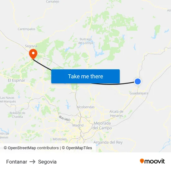 Fontanar to Segovia map