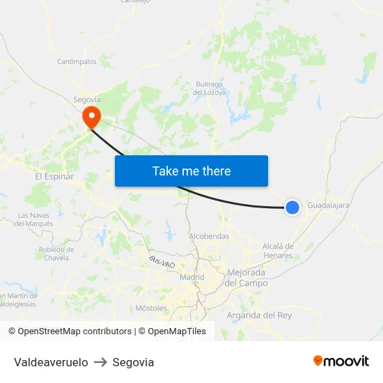 Valdeaveruelo to Segovia map