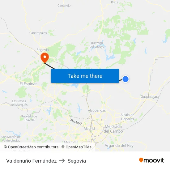 Valdenuño Fernández to Segovia map