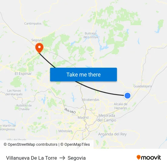 Villanueva De La Torre to Segovia map