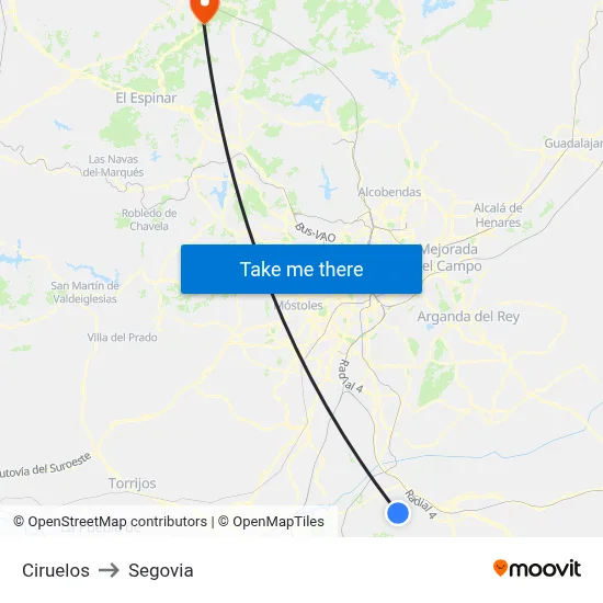 Ciruelos to Segovia map