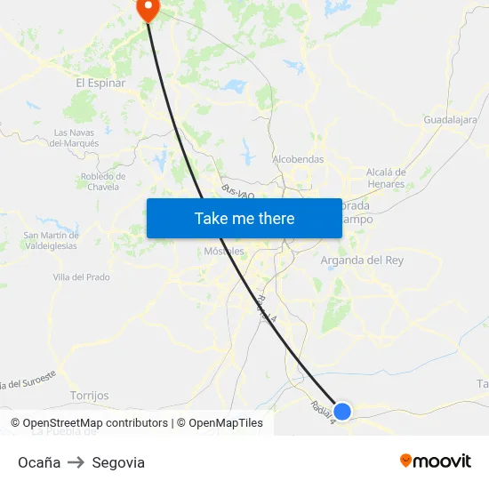 Ocaña to Segovia map