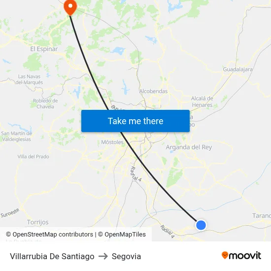 Villarrubia De Santiago to Segovia map