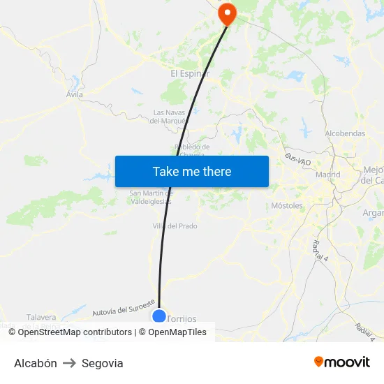 Alcabón to Segovia map