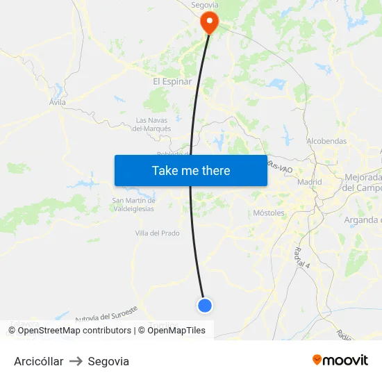 Arcicóllar to Segovia map