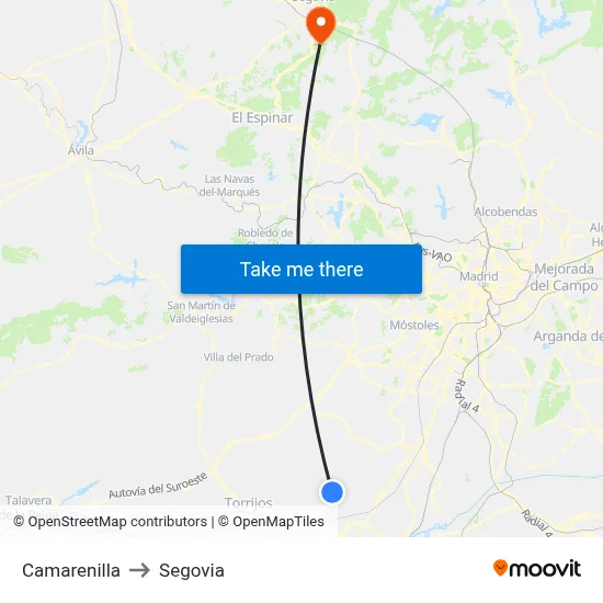 Camarenilla to Segovia map