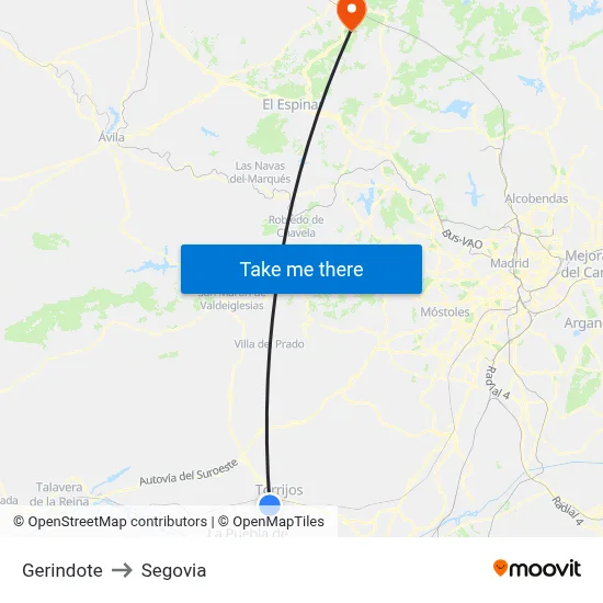 Gerindote to Segovia map