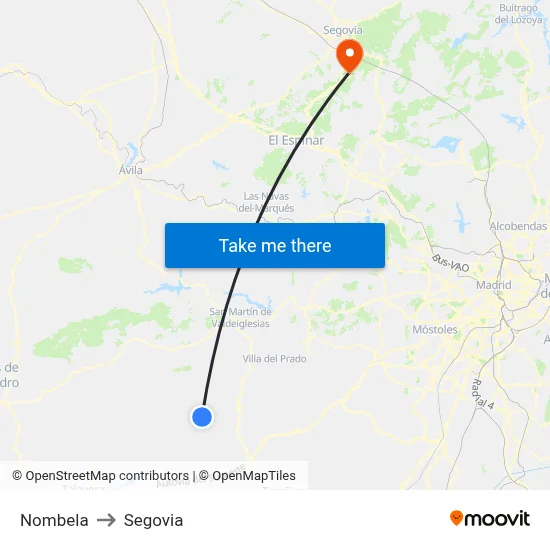 Nombela to Segovia map