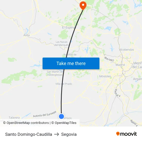 Santo Domingo-Caudilla to Segovia map