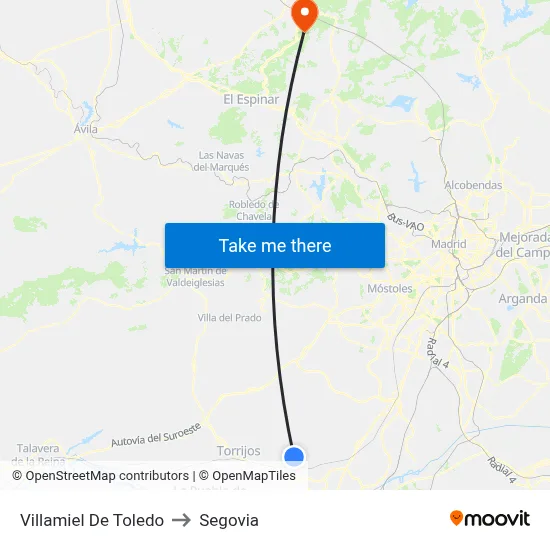 Villamiel De Toledo to Segovia map