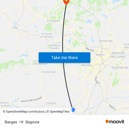 Bargas to Segovia map
