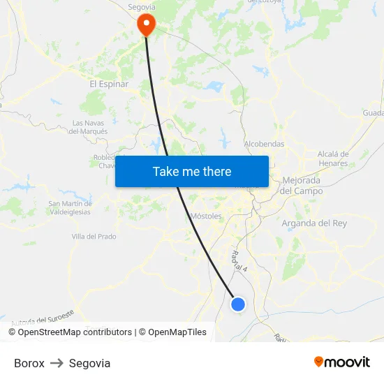 Borox to Segovia map