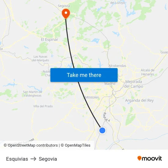 Esquivias to Segovia map