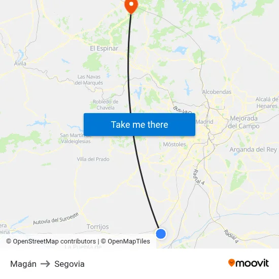 Magán to Segovia map