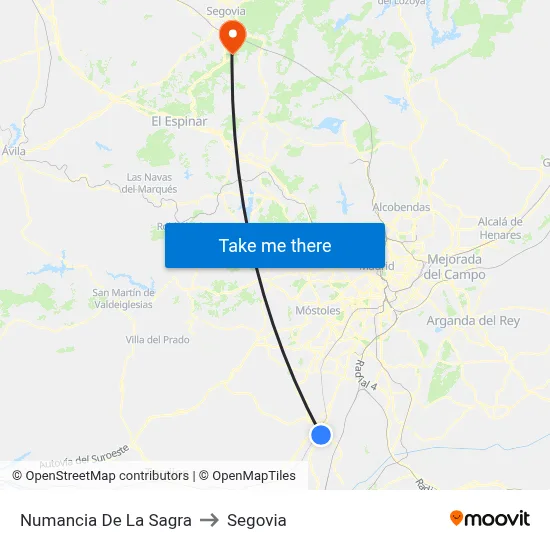 Numancia De La Sagra to Segovia map