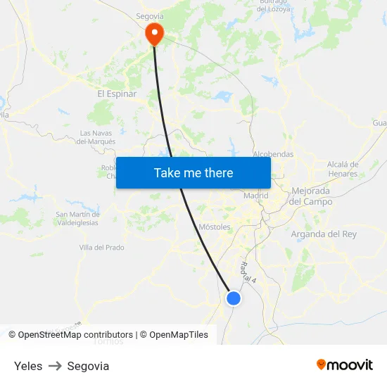 Yeles to Segovia map