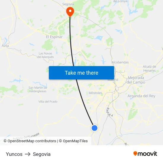 Yuncos to Segovia map