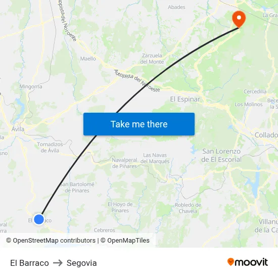El Barraco to Segovia map
