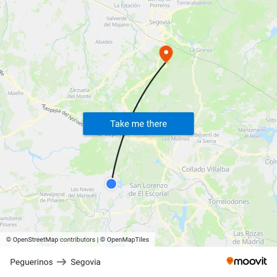 Peguerinos to Segovia map