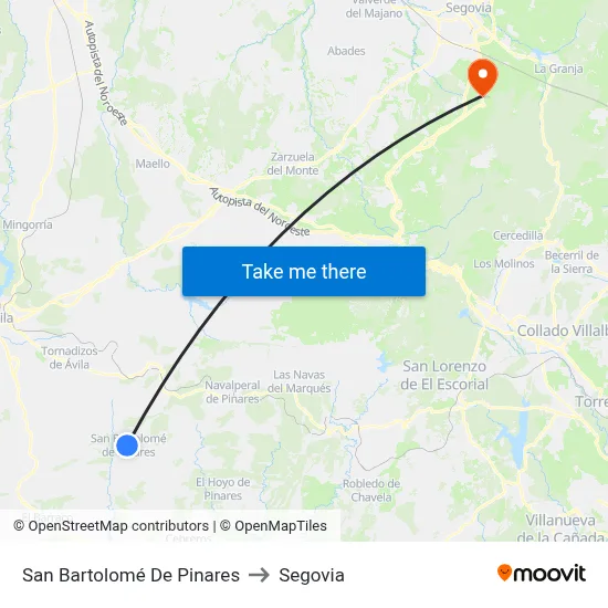 San Bartolomé De Pinares to Segovia map