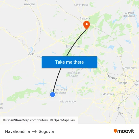 Navahondilla to Segovia map