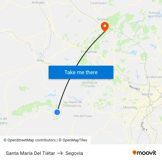 Santa María Del Tiétar to Segovia map