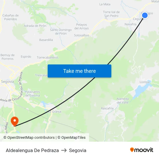 Aldealengua De Pedraza to Segovia map