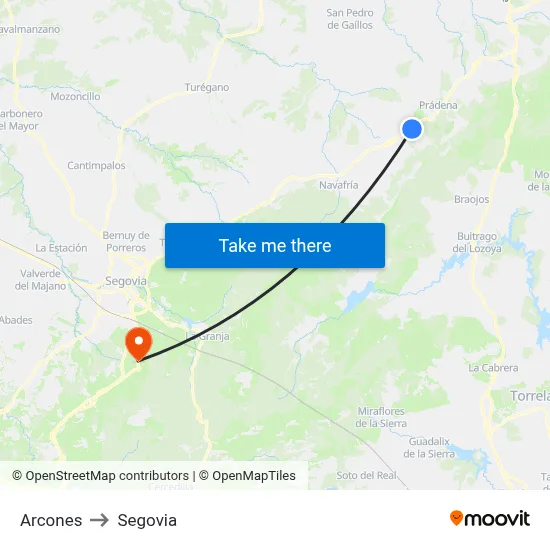 Arcones to Segovia map