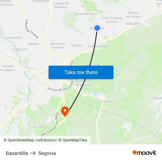 Basardilla to Segovia map