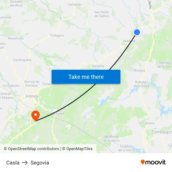 Casla to Segovia map