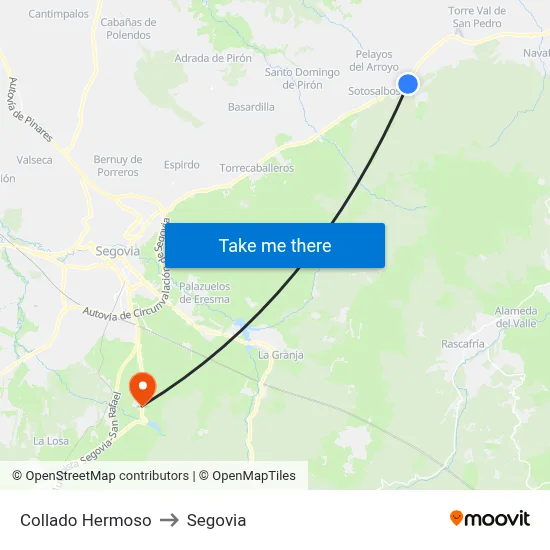 Collado Hermoso to Segovia map