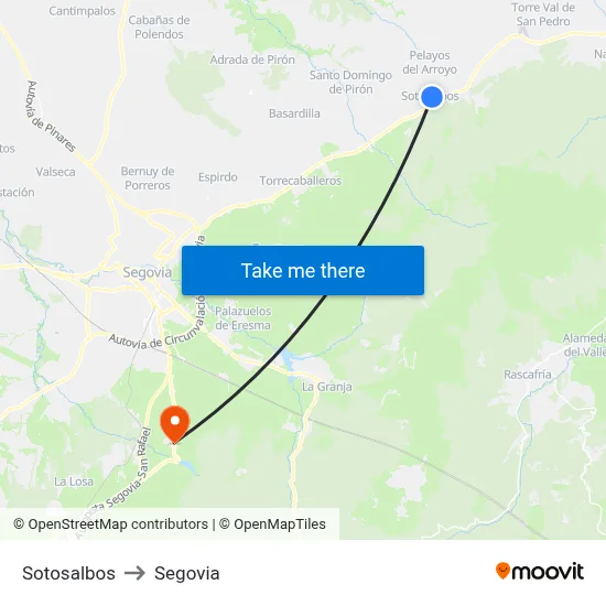 Sotosalbos to Segovia map