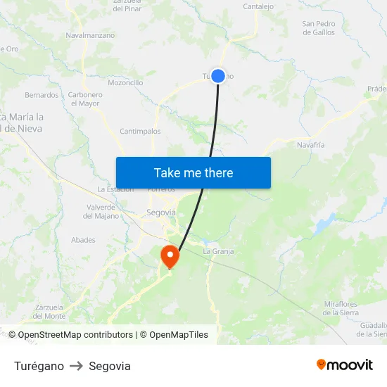 Turégano to Segovia map