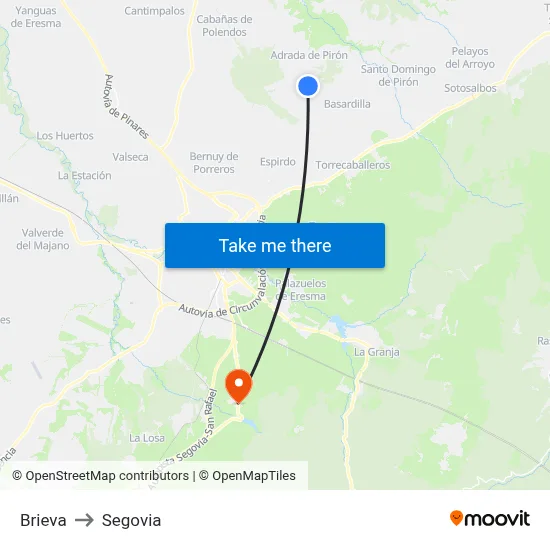 Brieva to Segovia map
