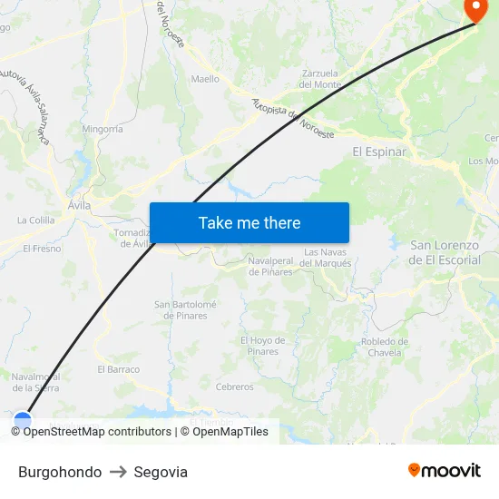 Burgohondo to Segovia map