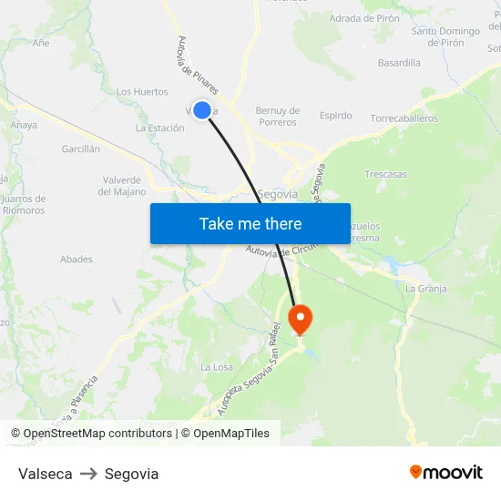 Valseca to Segovia map