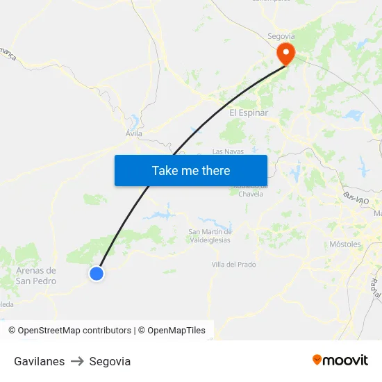 Gavilanes to Segovia map
