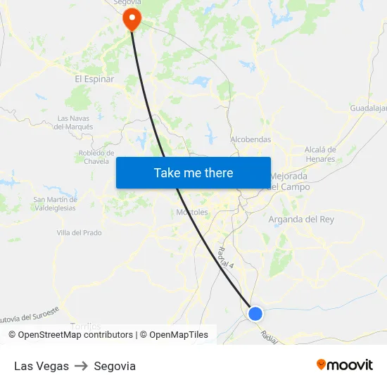 Las Vegas to Segovia map