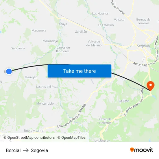 Bercial to Segovia map