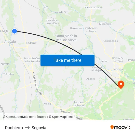 Donhierro to Segovia map