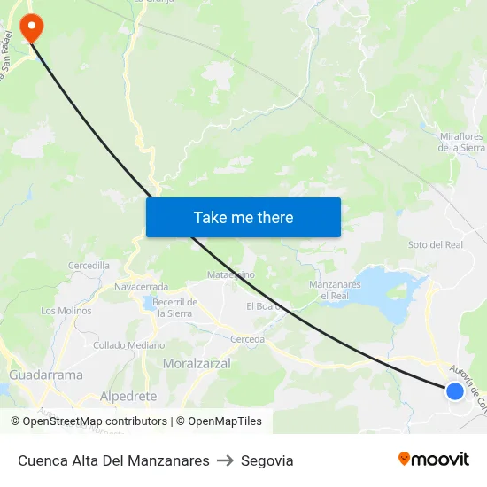 Cuenca Alta Del Manzanares to Segovia map