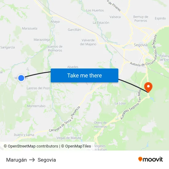 Marugán to Segovia map